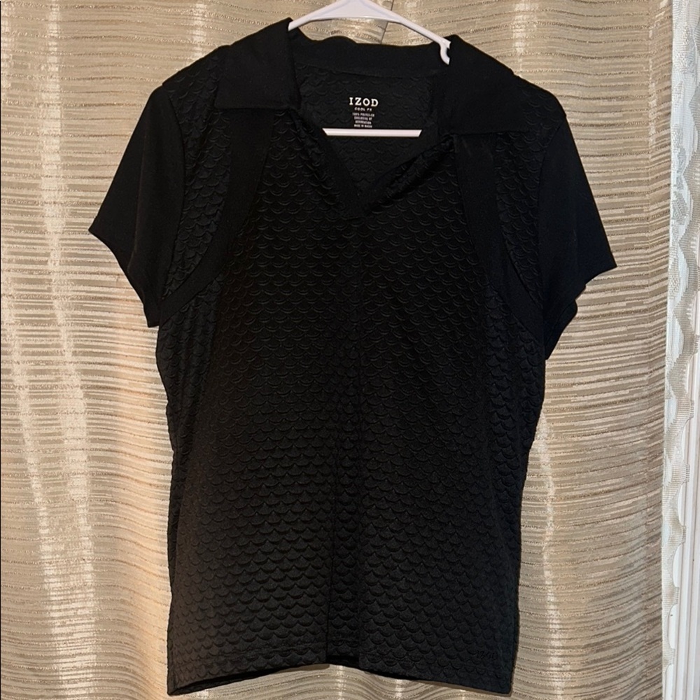 IZOD Cool FX Women's Black Polo Textured Top. Dry-fit Size L Golf Athletic